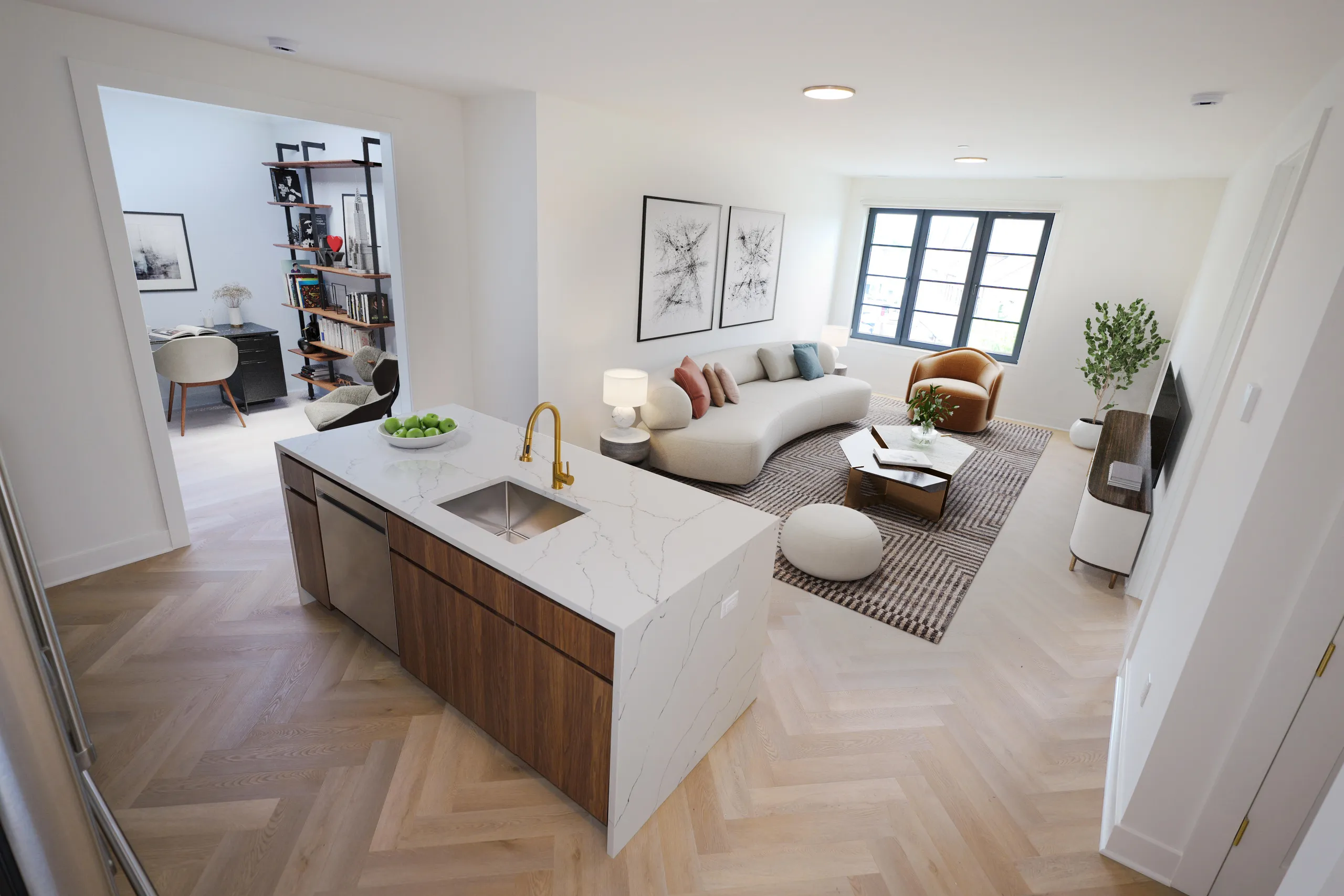 Professional tile installation in a commercial space